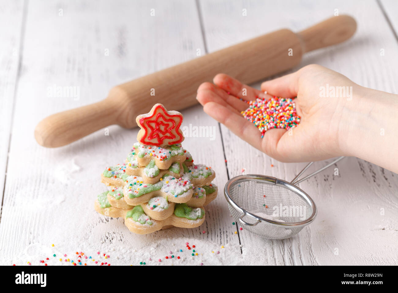 Homemade Gingerbread Cookies Christmas Trees Decorated With Icing