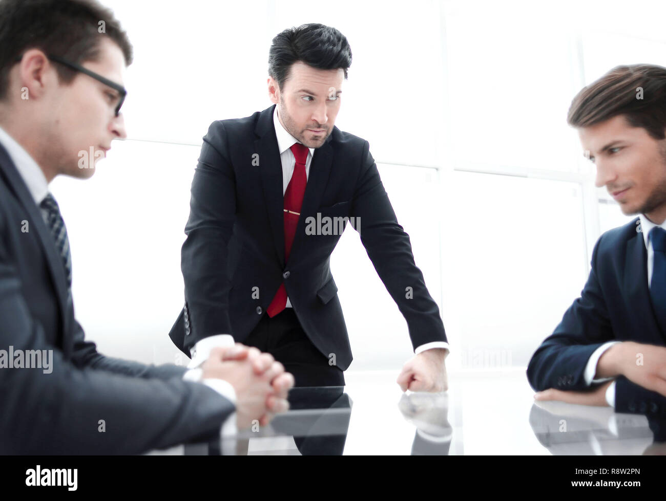 serious boss holds a working meeting Stock Photo