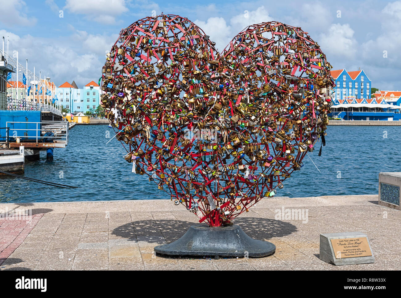 Punda Love Heart with love locks, by Carlos Blaaker Willemstad Curacao Stock Photo