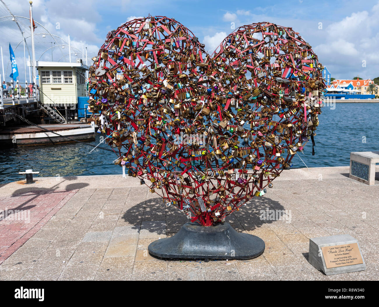 Punda Love Heart with love locks, by Carlos Blaaker Willemstad Curacao Stock Photo