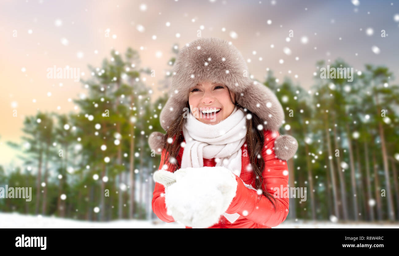 Happy laughing woman in forest hi-res stock photography and images - Alamy