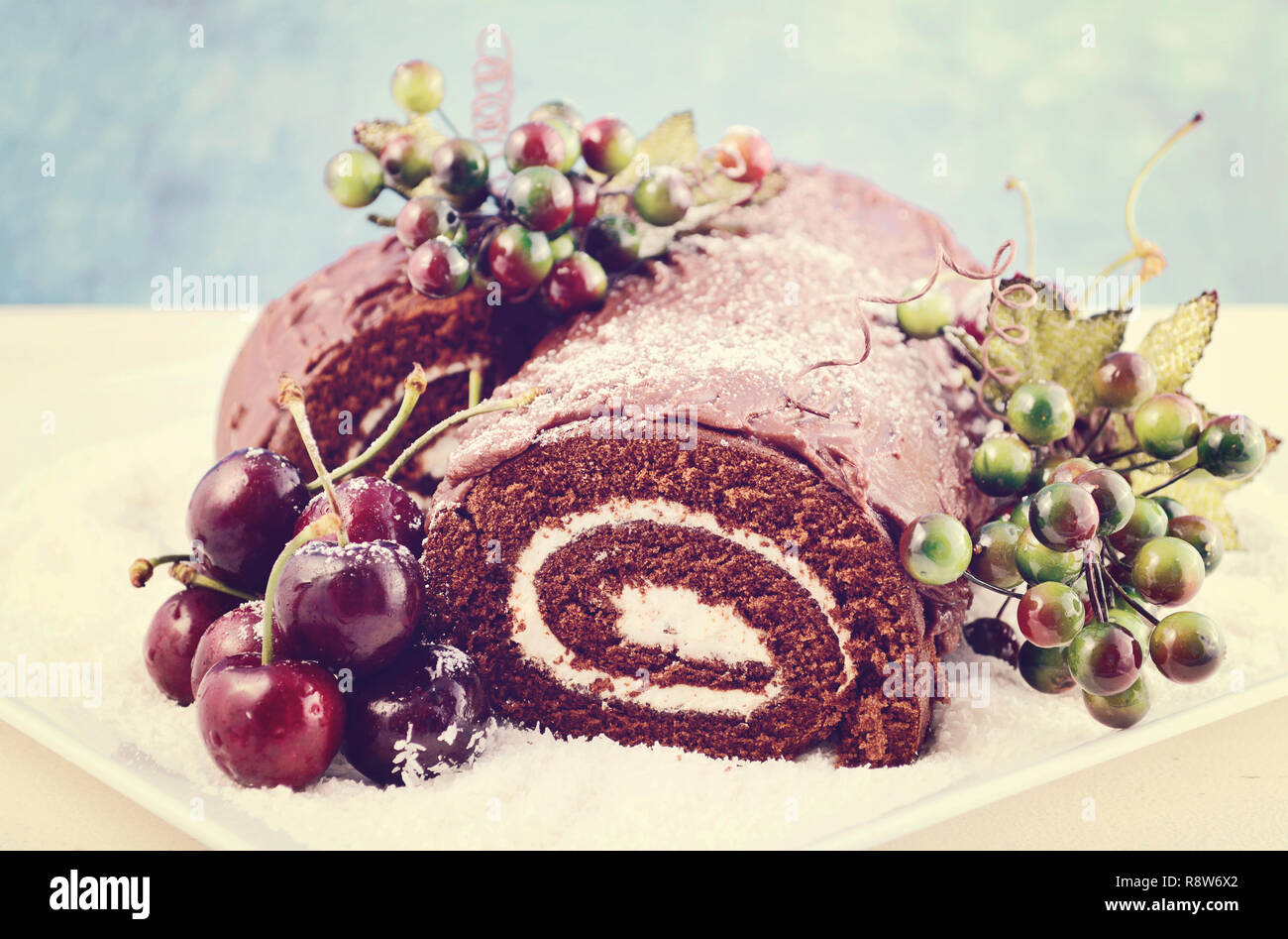 Christmas Yule Log Buche De Noel Chocolate Cake With Branch