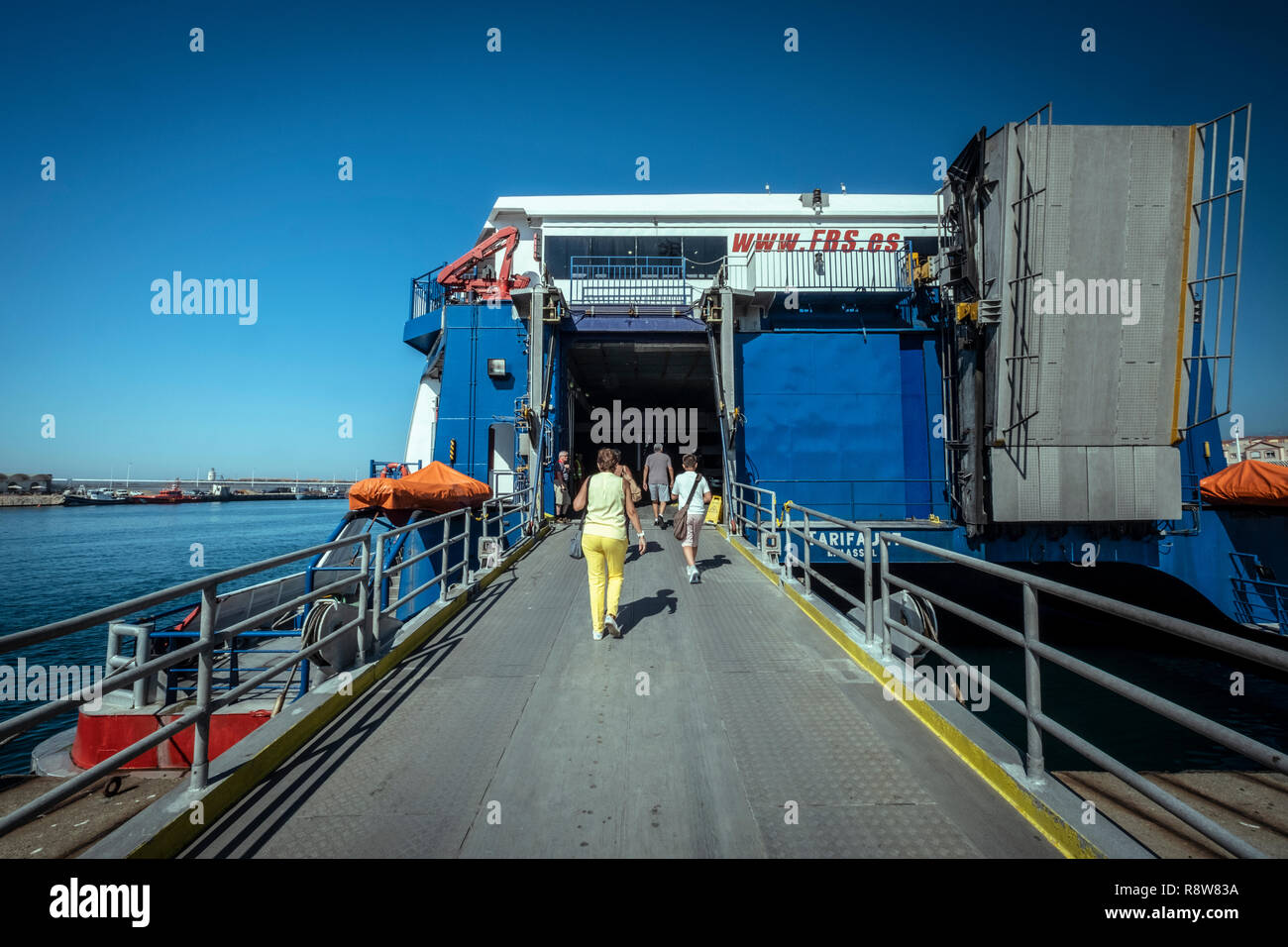 Ferry boat operating between Tarifa and Tangier (Morocco). Stock Photo