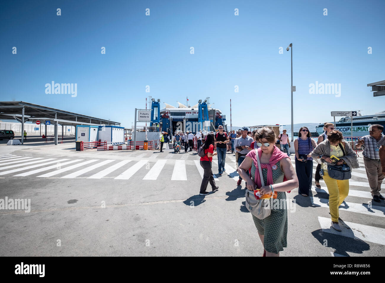 Ferry boat operating between Tarifa and Tangier (Morocco). Stock Photo