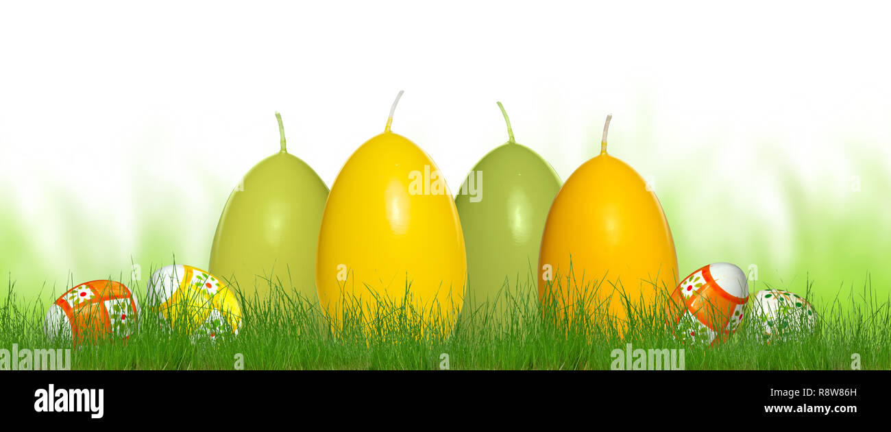 easter candle eggs grass meadow plush plush toy banner spring Stock Photo