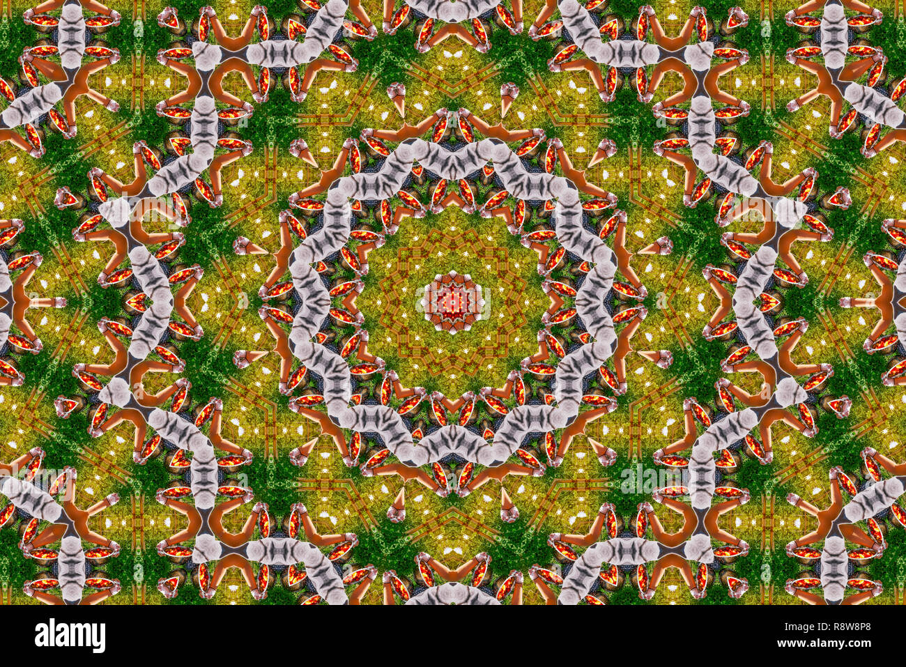 Psychedelic kaleidoscopic illusive symmetrical pattern as background Stock Photo