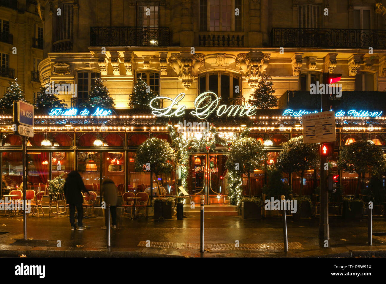 The famous restaurant Le Dome decorated for Christmas, Paris, France. Stock Photo