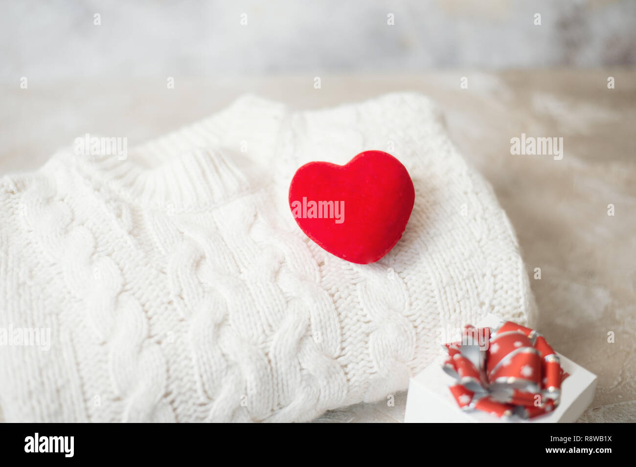 Top view woolen sweater red heart Stock Photo