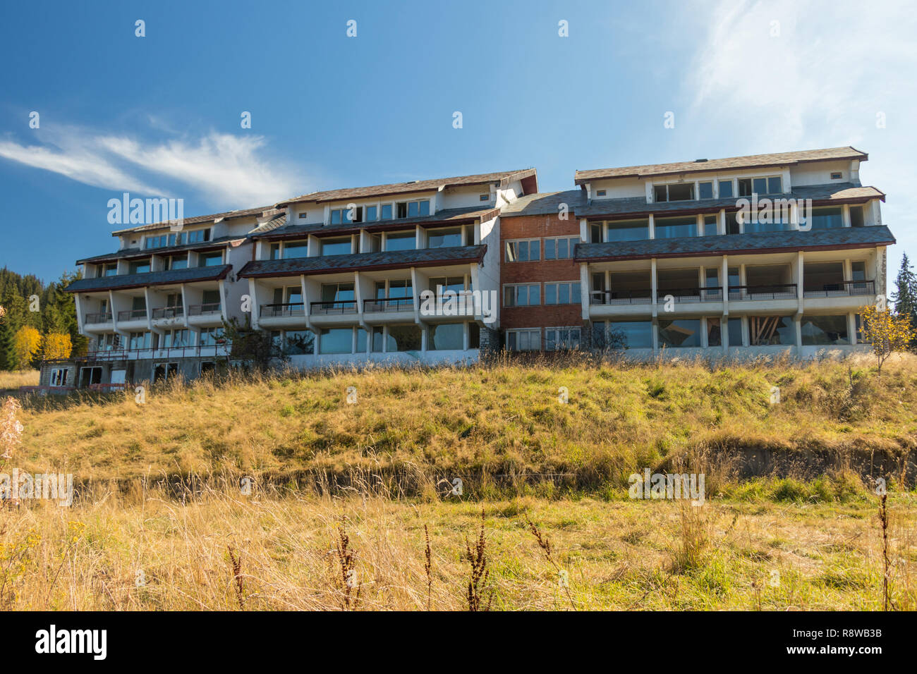 Abandoned hotel on the hill Stock Photo
