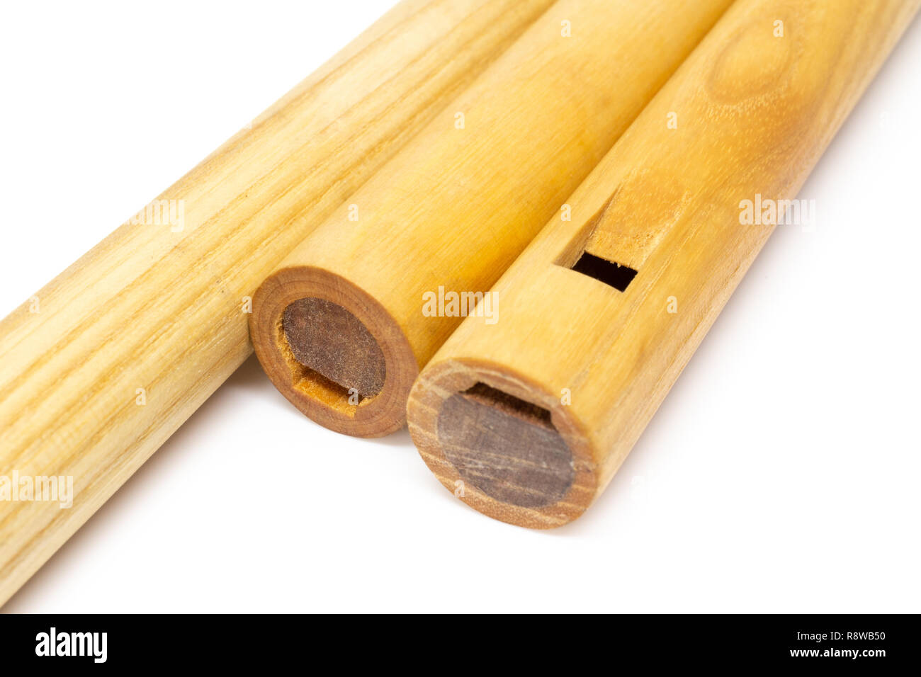 Hungarian folk woodwinds three sixhole flutes in studio Stock Photo