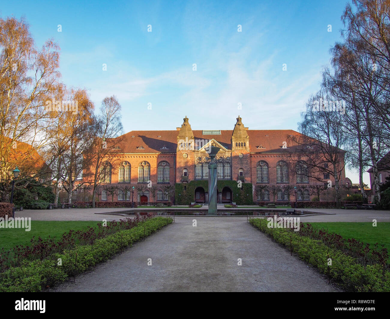 Royal Danish Library building in the Royal Library Garden in Copenhagen, Denmark in twilight Stock Photo