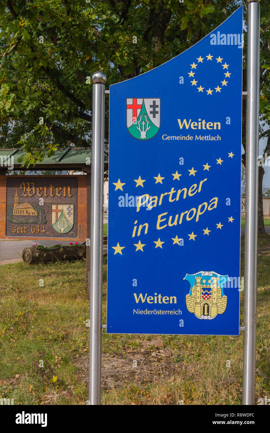Small village of Weiten with a partner community Weiten in Lower Austria, Weiten, Mettlach, Merzig-Wadern, Saarland,Germany, Europe Stock Photo