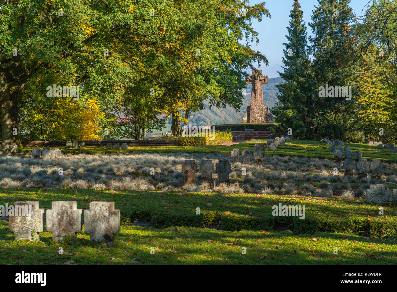 War memorial cemetery of WW I and WW II, Kastel-Staadt, Trier-Saarburg, Rhineland-Palantine, Germany, Europe Stock Photo