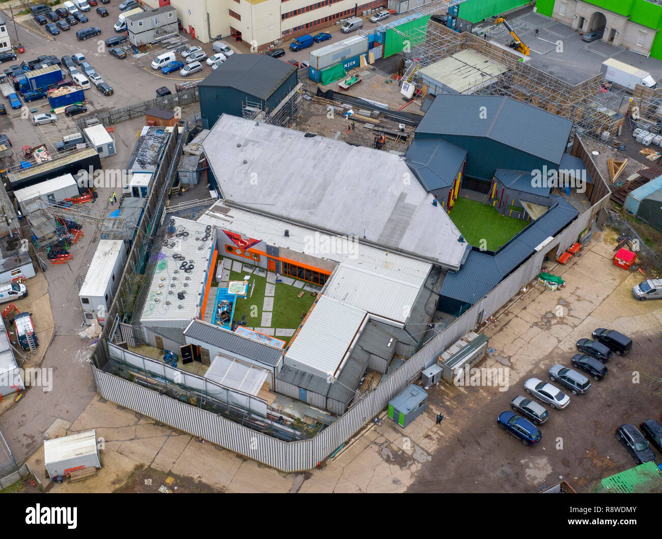 Pic shows Aerial view of the Big Brother House in Elstree where work continues to dismantle it after the series was cancelled.. Stock Photo