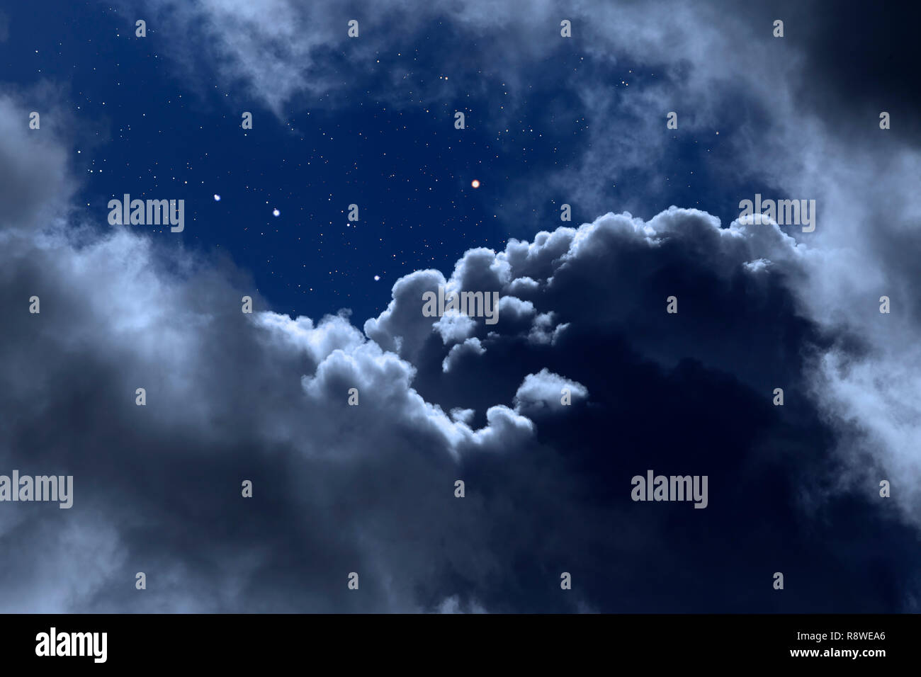 Cloudy night sky with stars Stock Photo - Alamy