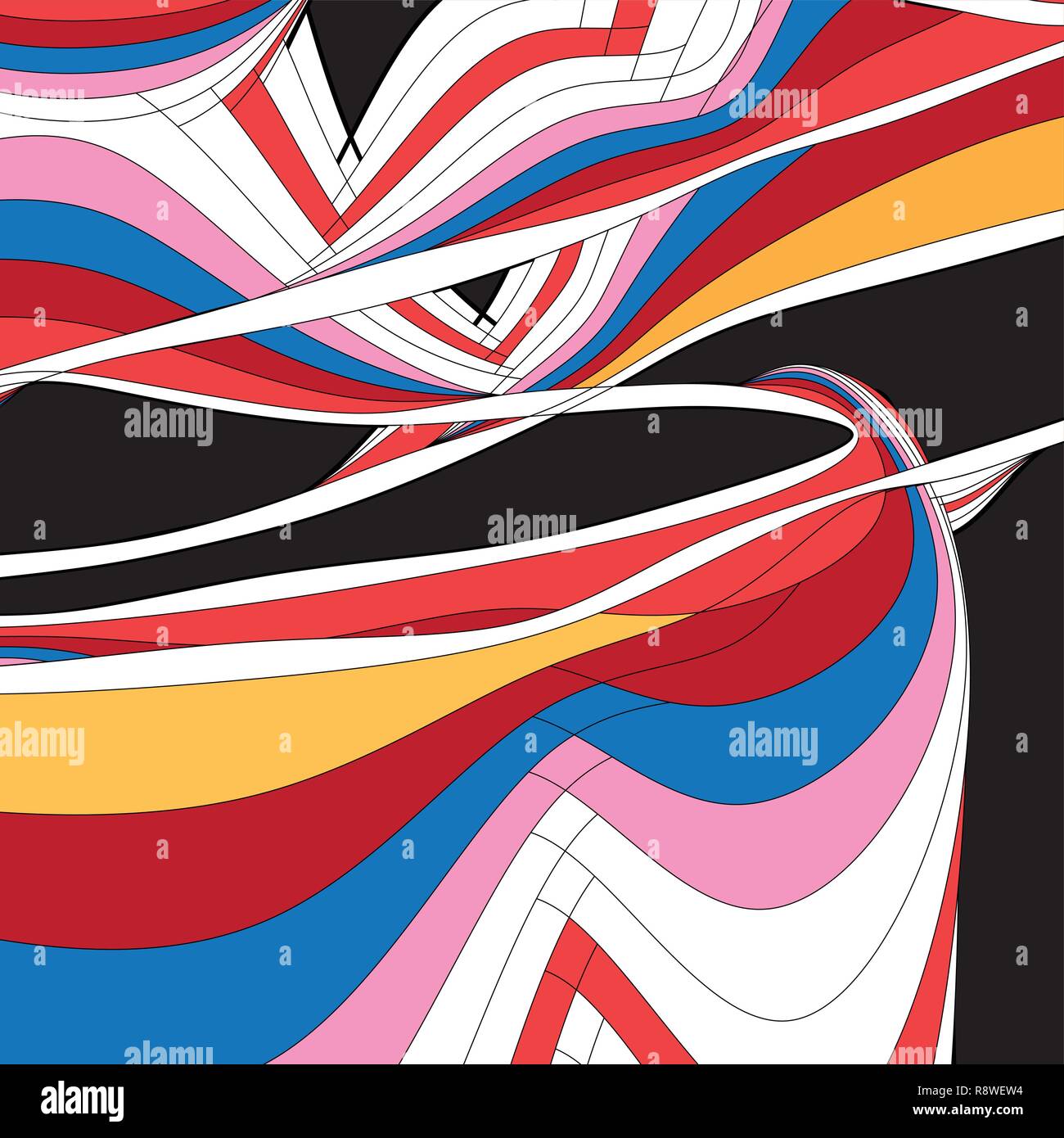 Abstract unusual vector multicolored background with different lines and waves on dark Stock Vector