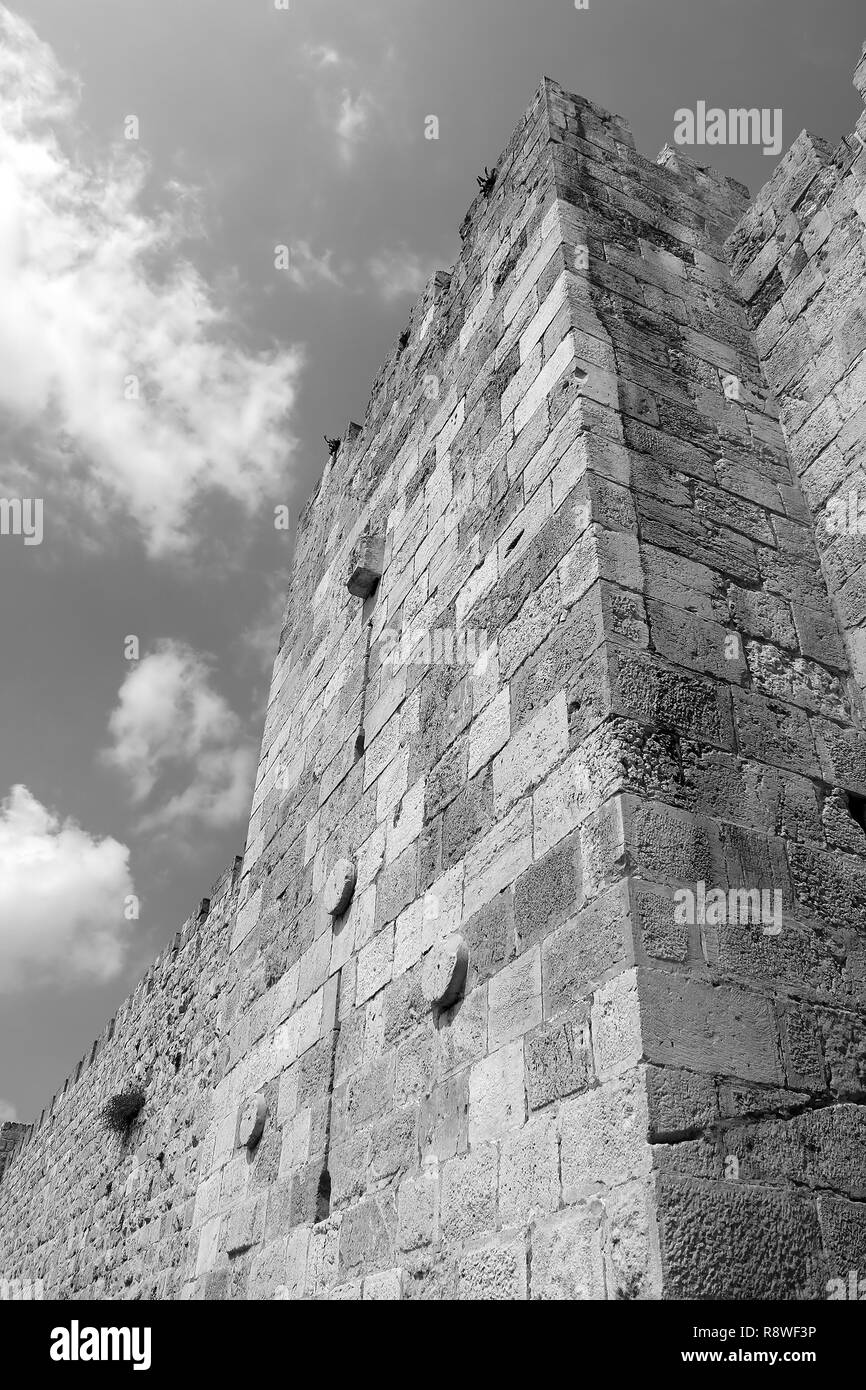 Old City exterior wall near Jaffa gate, old city of Jerusalem, Israel Stock Photo