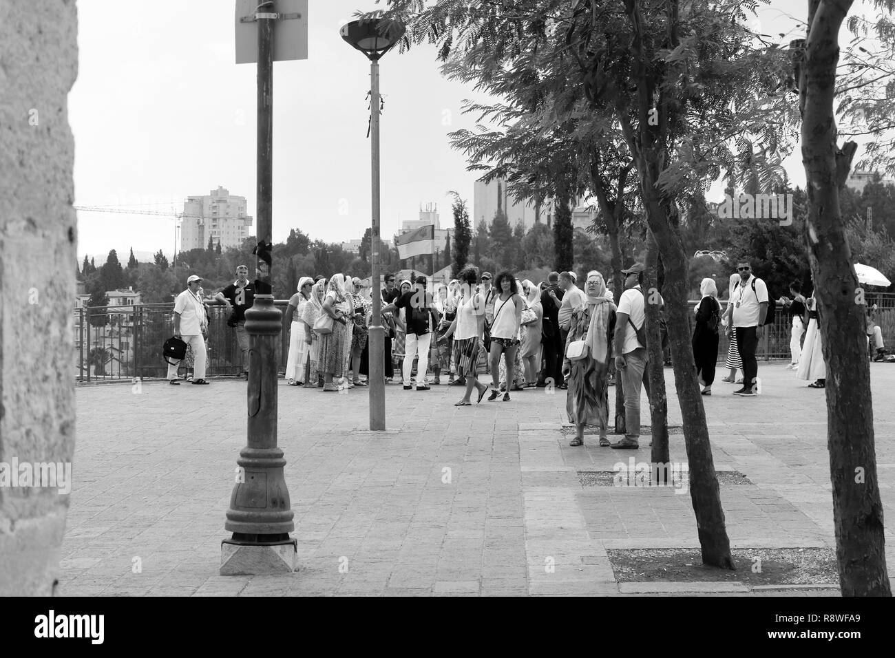 JERUSALEM, ISRAEL - SEPTEMBER 20, 2017: Group of Ukrainian tourists in the old city of Jerusalem near Jaffa gate Stock Photo