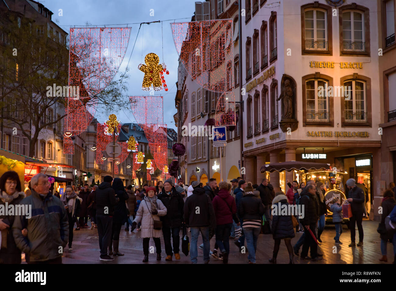 2018 Christmas market in Strasbourg, the Capital de Noel in France. A terrorist attack happened on 11th December. Stock Photo