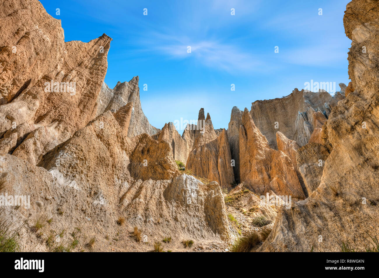 Clay Cliffs, Omarama, Canterbury, South Island, New Zealand Stock Photo