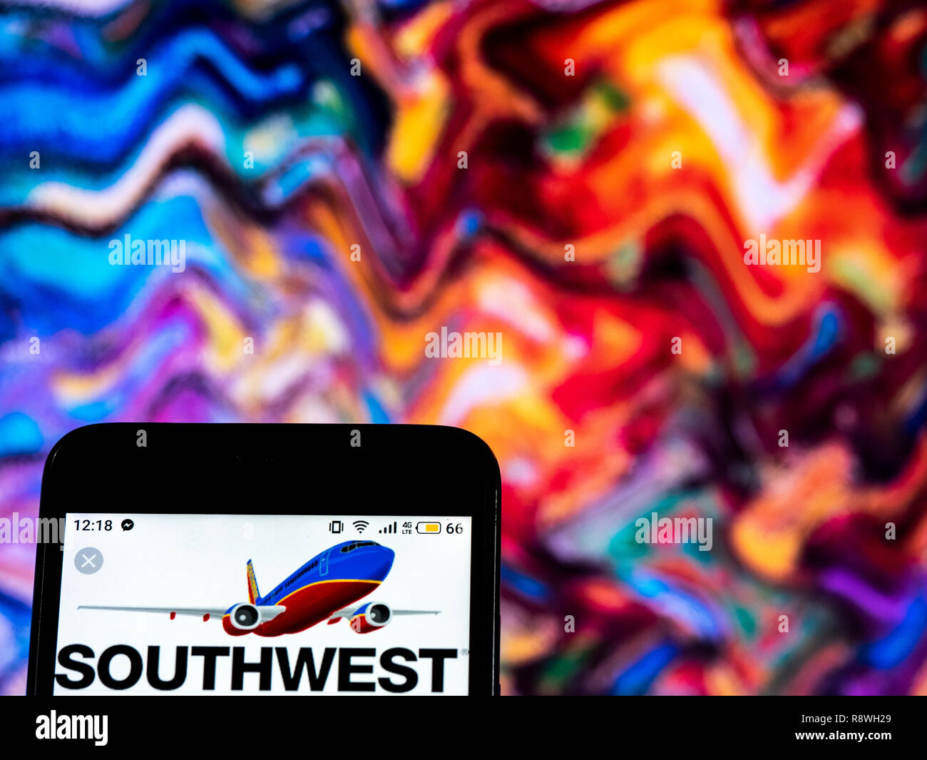 Southwest Airlines logo seen displayed on smart phone Stock Photo