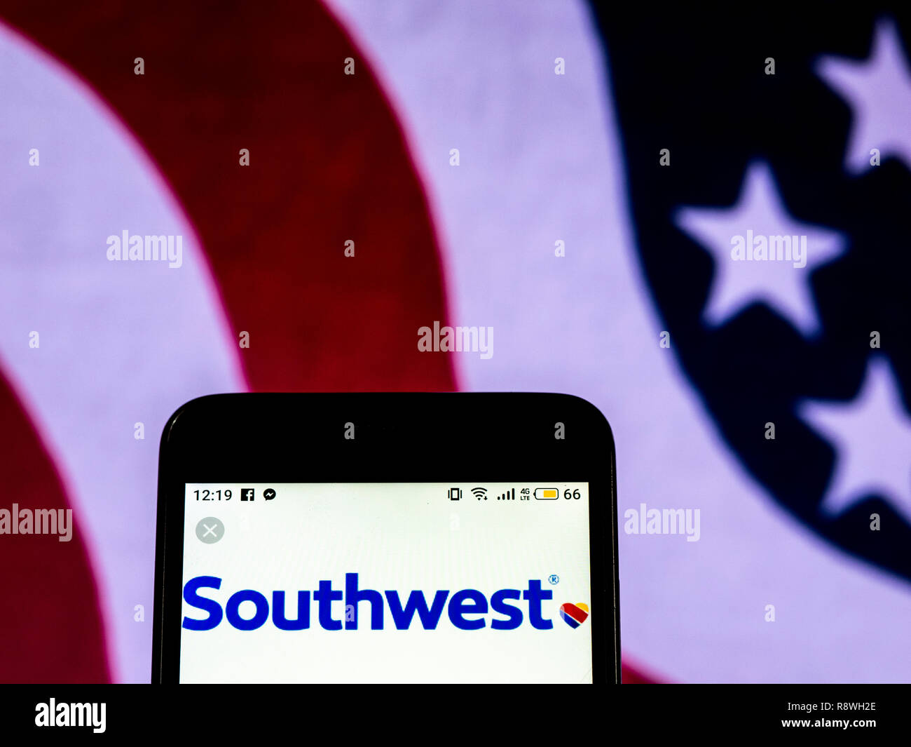 Southwest Airlines logo seen displayed on smart phone Stock Photo