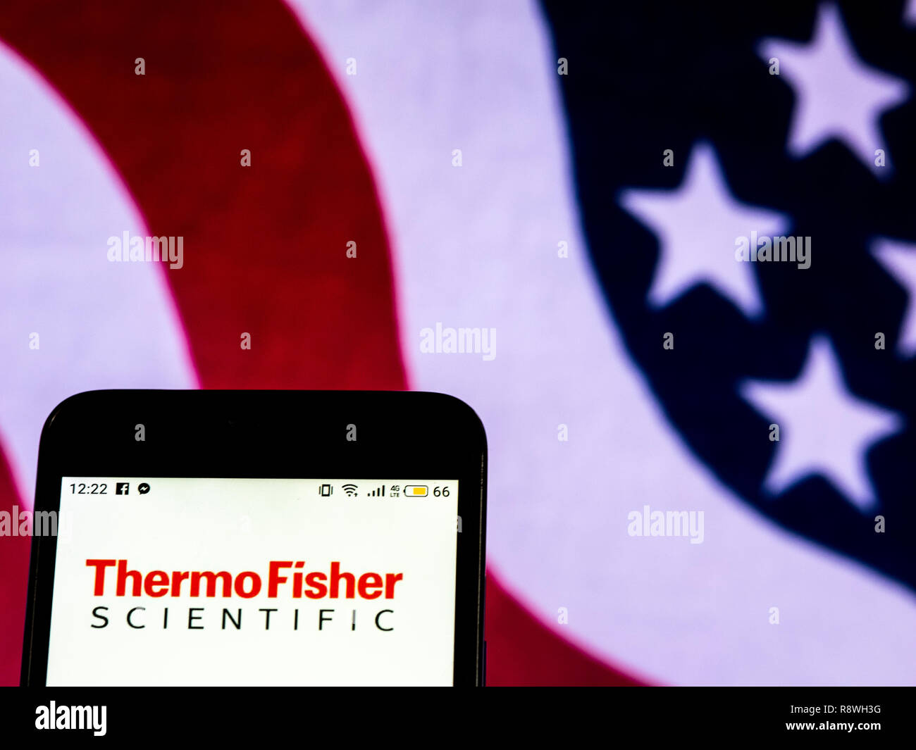 Thermo Fisher Scientific Company logo seen displayed on smart phone Stock Photo