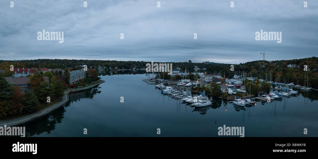 Aerial panoramic view of Melville Cove in the Modern City during a