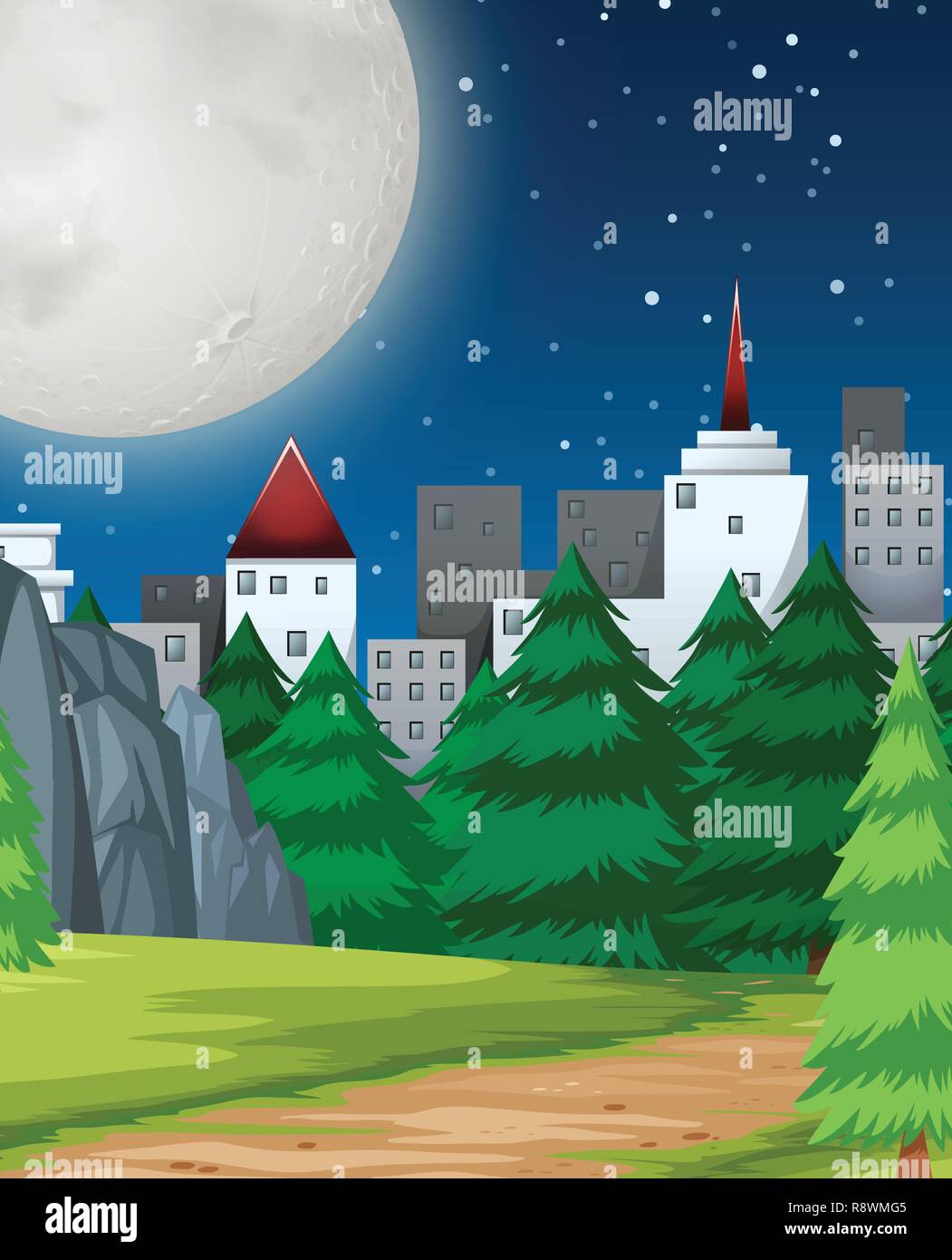 A flat night landscape illustration Stock Vector Image & Art - Alamy