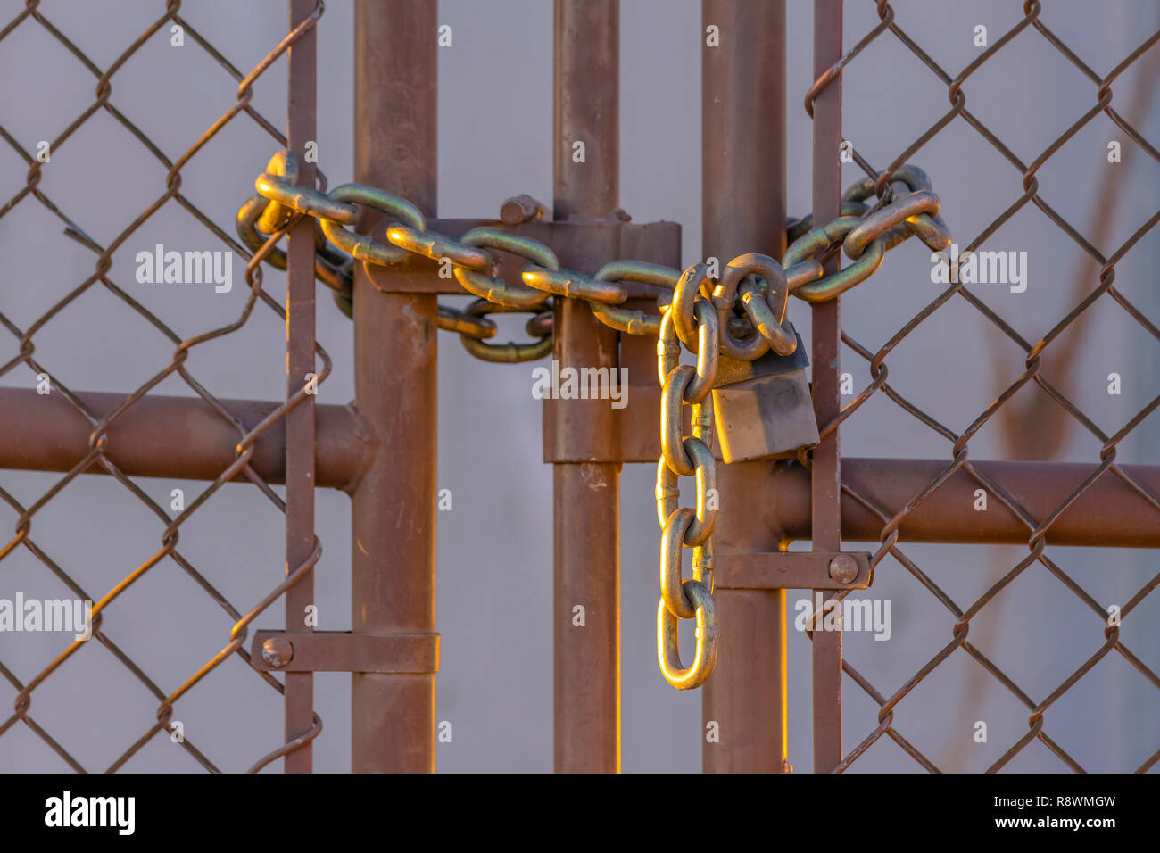 Chain link fence closed with padlock and chain Stock Photo Alamy