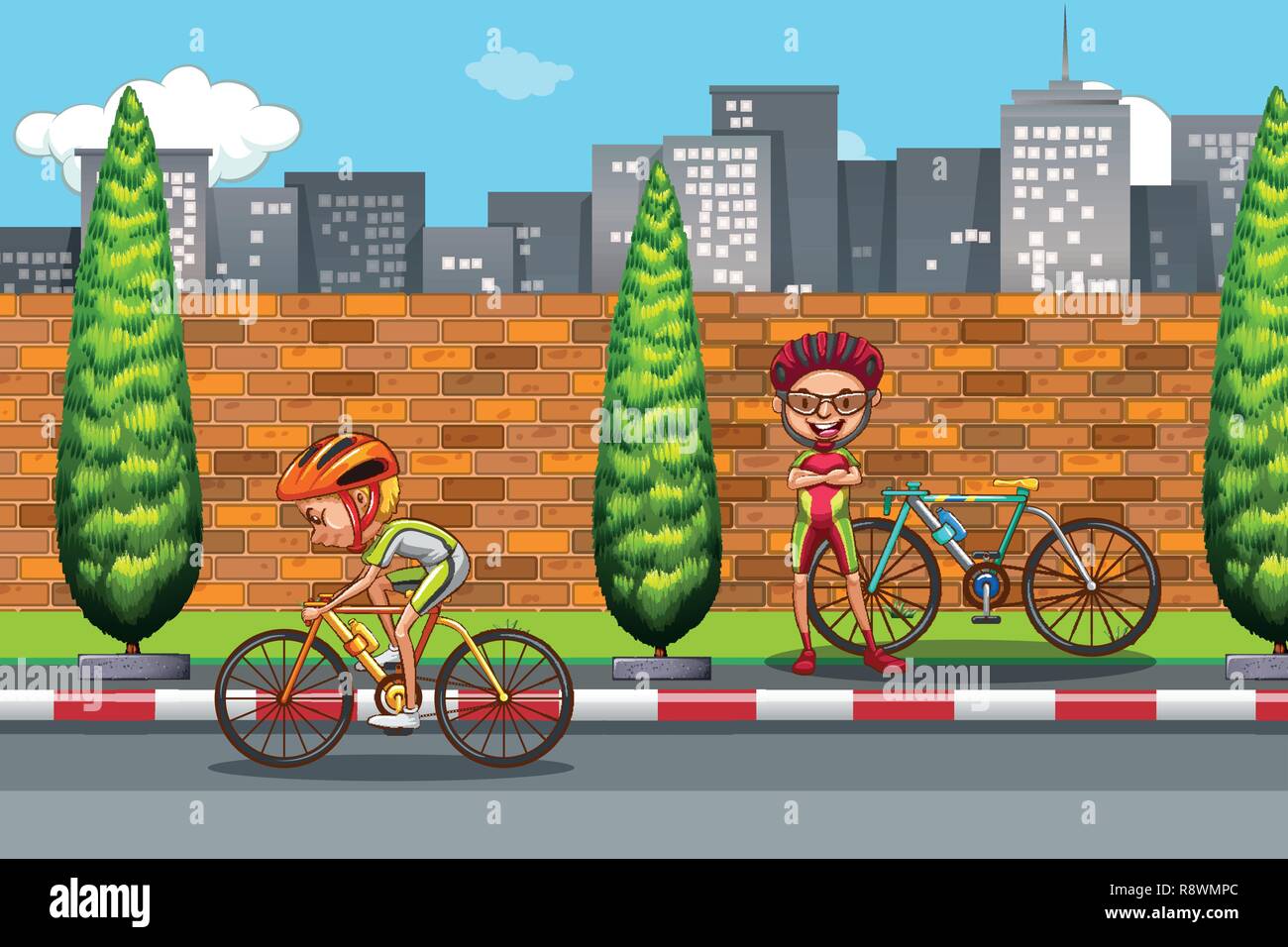 Man riding bike in city illustration Stock Vector Image & Art - Alamy