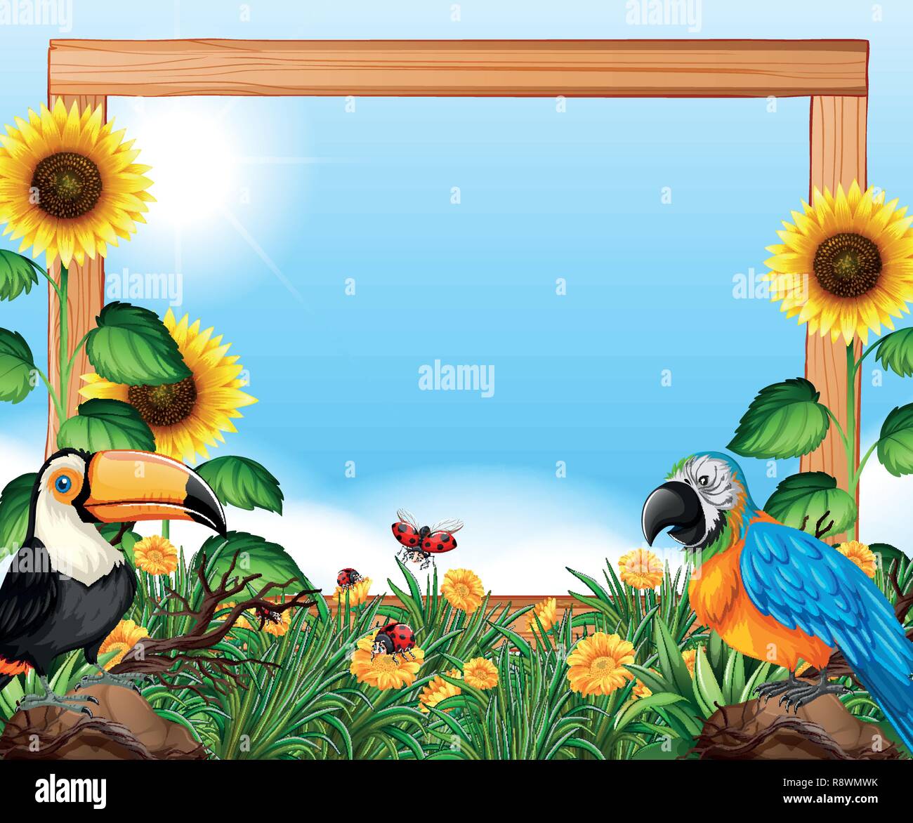 Birds on wooden frame illustration Stock Vector Image & - Alamy