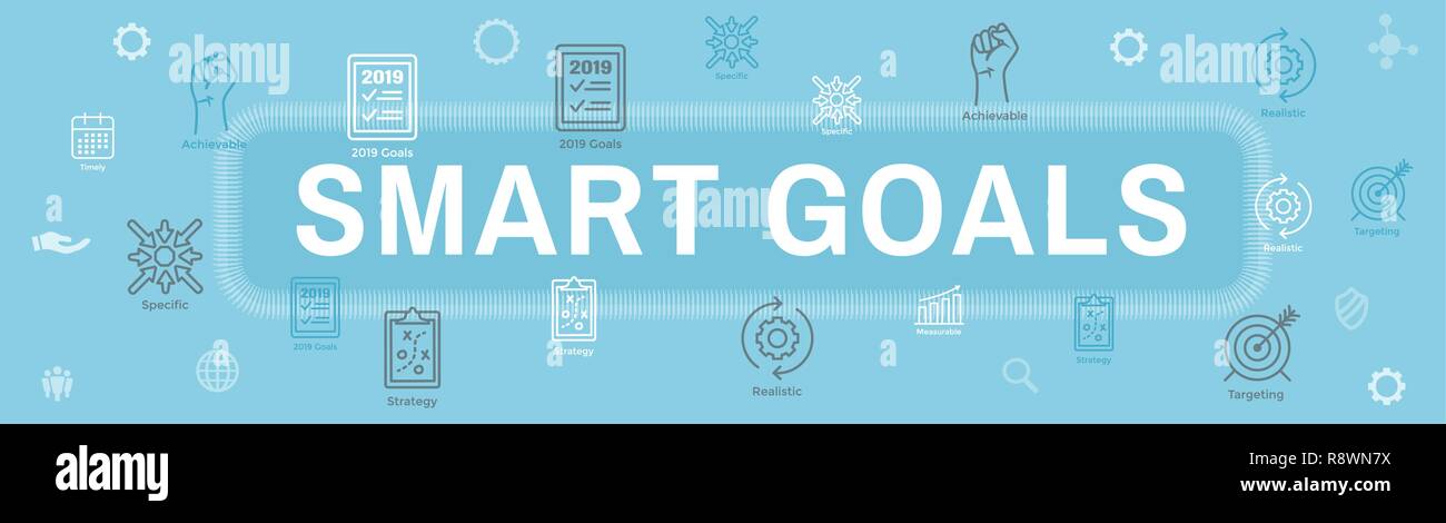 2019 SMART Goals Vector graphic w various Smart goal keywords Stock Vector