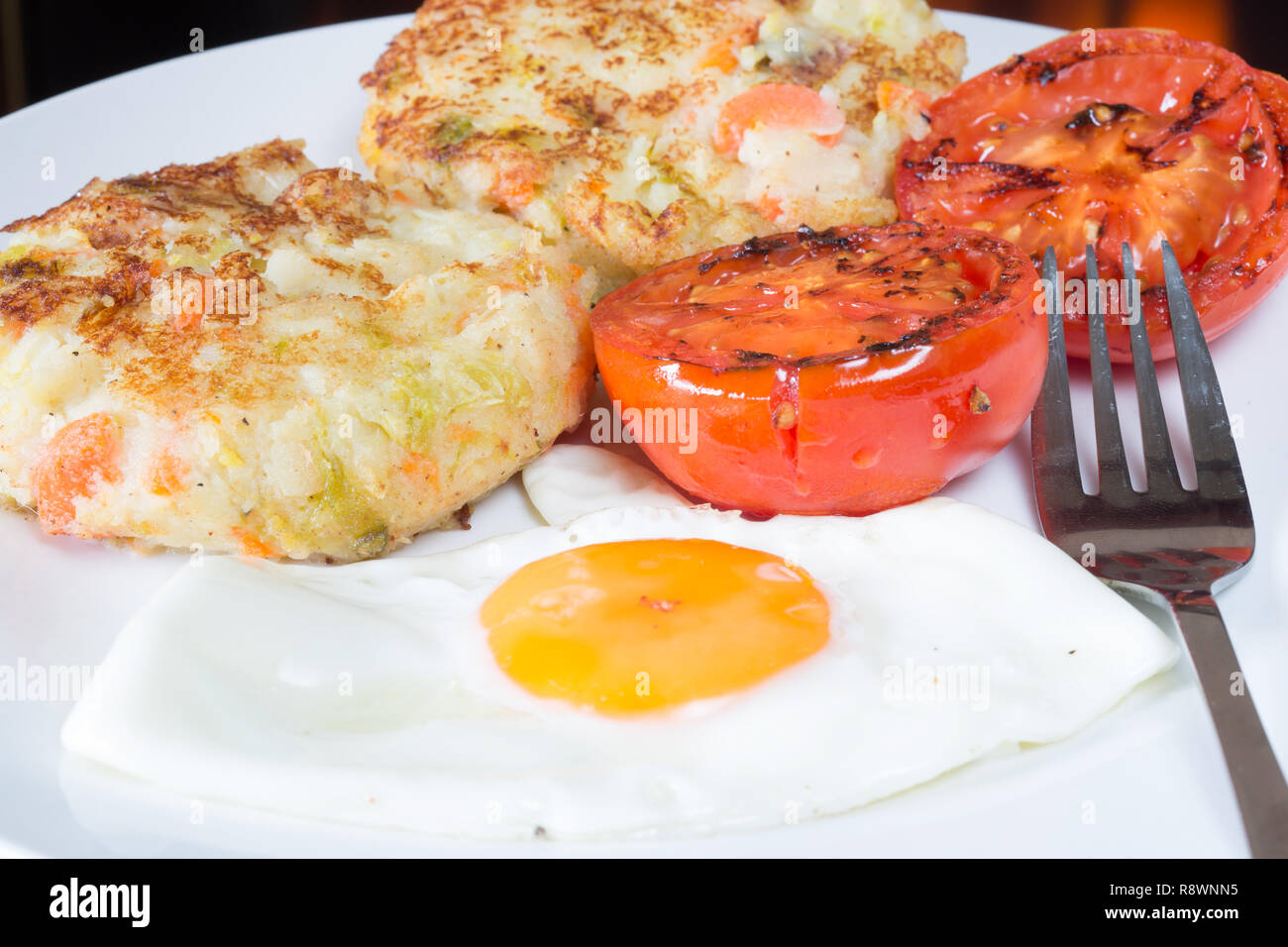 A Traditional dish of leftover Christmas dinner veg made into bubble and squeak served with