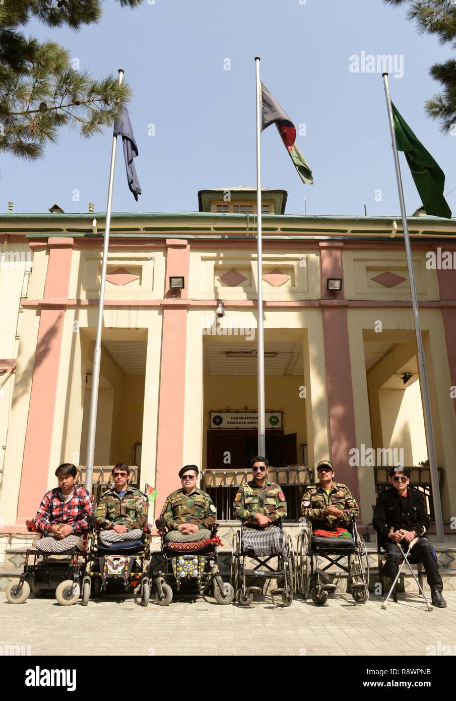 Wounded warriors from Afghanistan sit at Headquarters Resolute Support