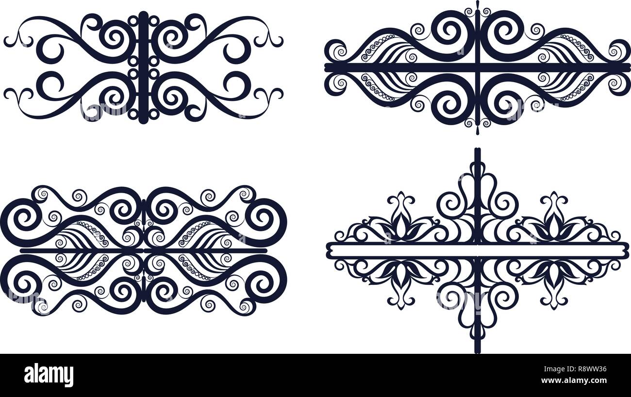 Set Abstract Vintage Patterns, Black Contours Isolated on White