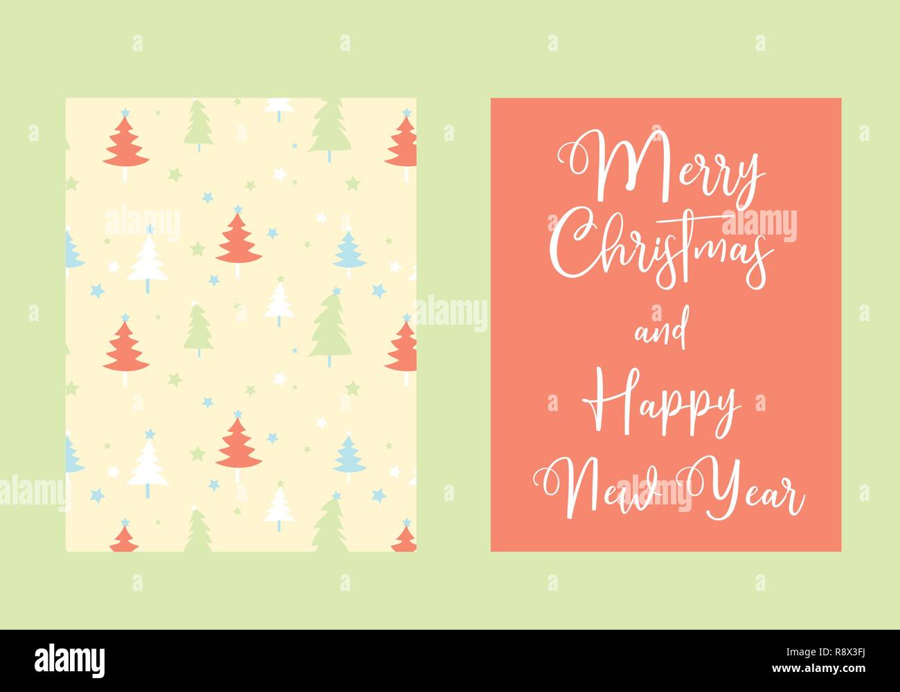 Merry Christmas and Happy New Year vector card, Christmas three pattern background pastel colors Stock Vector