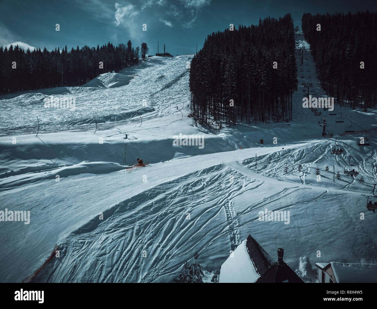 Beautiful aerial drone landscape photo of mountains in cold snowy day ...
