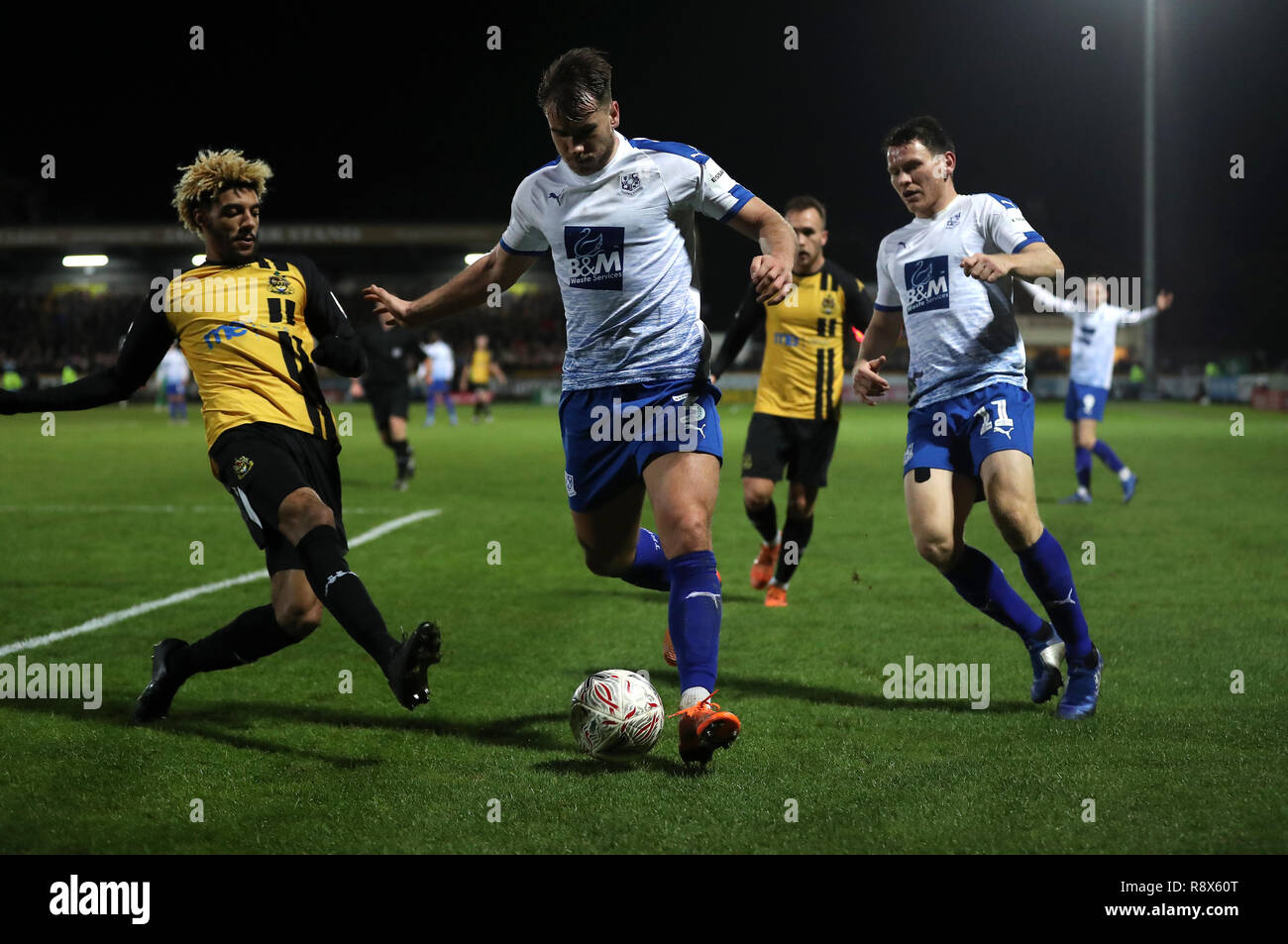 Southport's Devarn Green and Tranmere's Liam Ridehalgh battle for