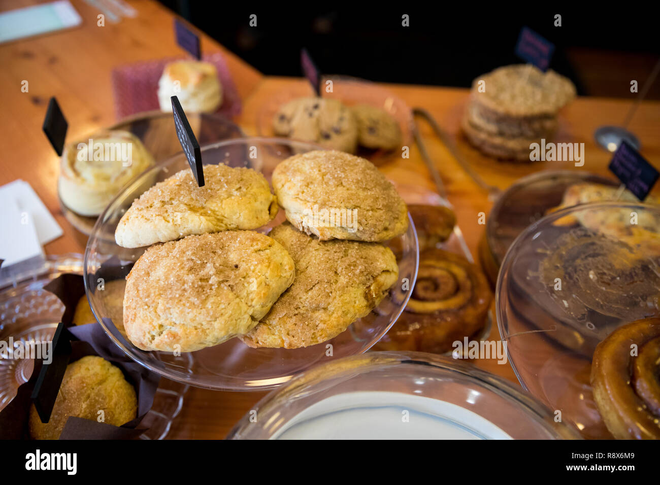 Handmade Scones at Coffee Shop Featuring Bakery Items Stock Photo