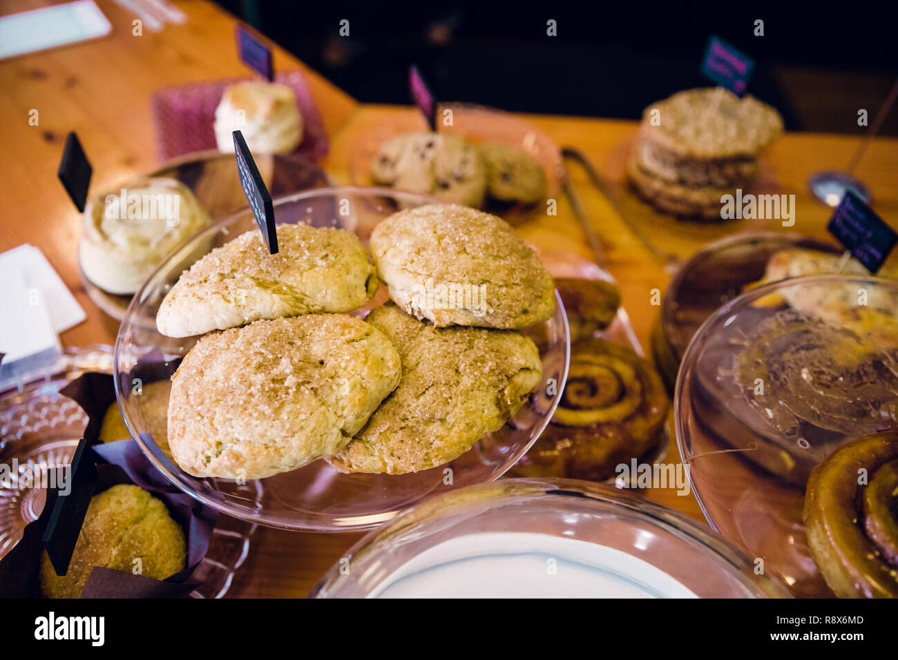 Handmade Scones at Coffee Shop Featuring Bakery Items Stock Photo