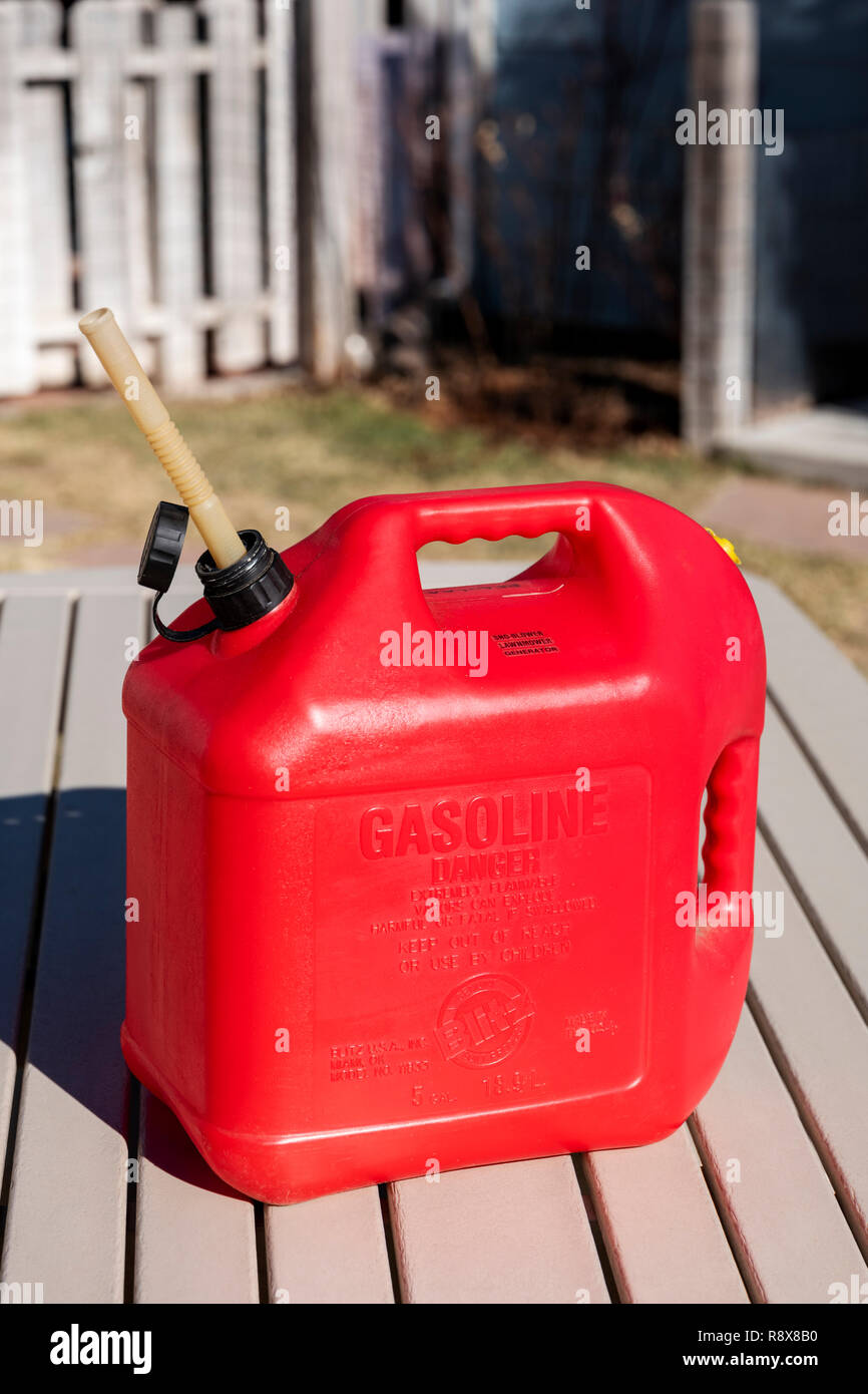 Red plastic molded 5 gallon gasoline container Stock Photo Alamy