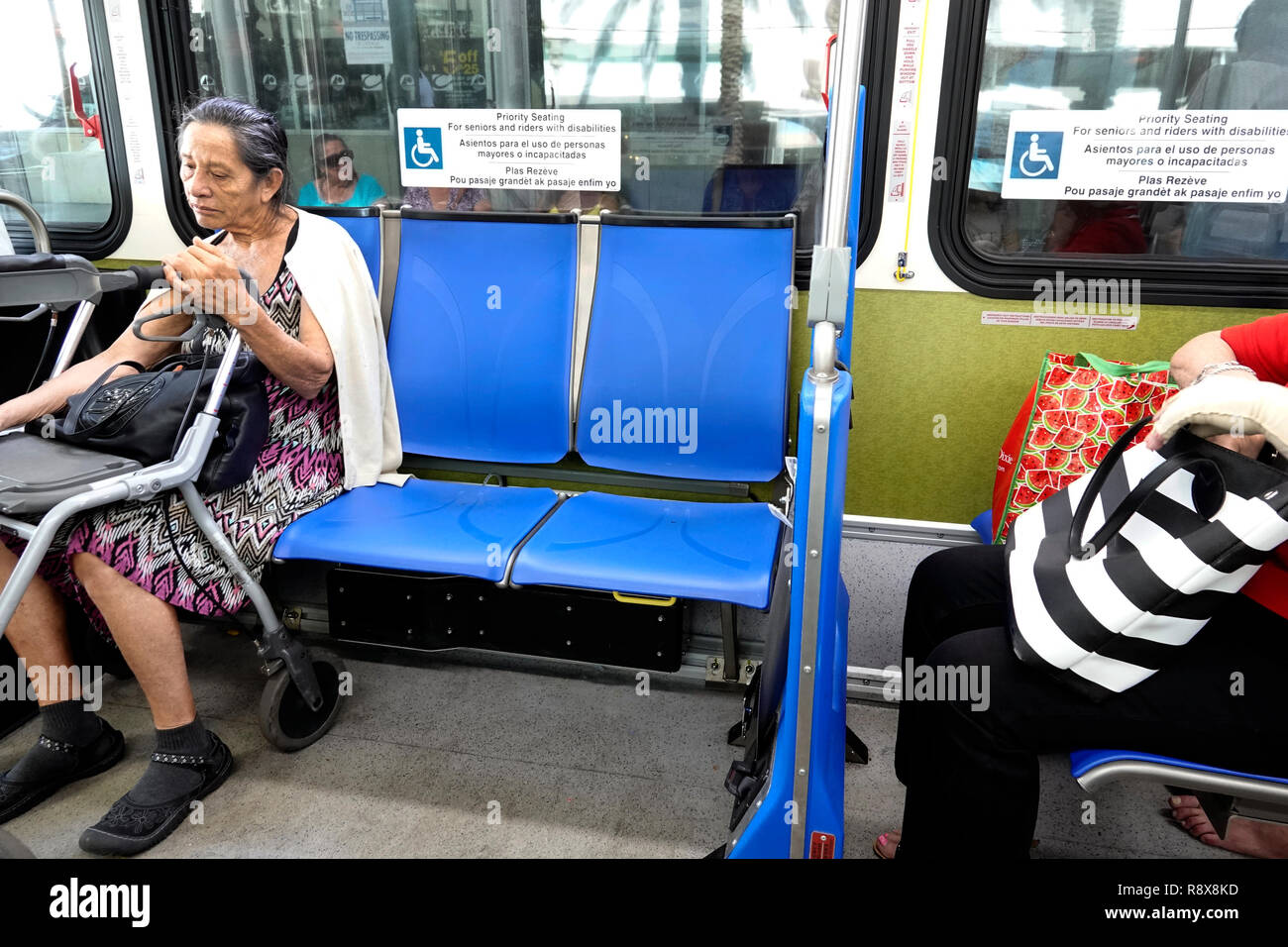 Miami Beach Florida,Miami-Dade Metrobus bus,passenger passengers rider riders,senior seniors old citizen citizens pensioner pensioners retired elderly Stock Photo