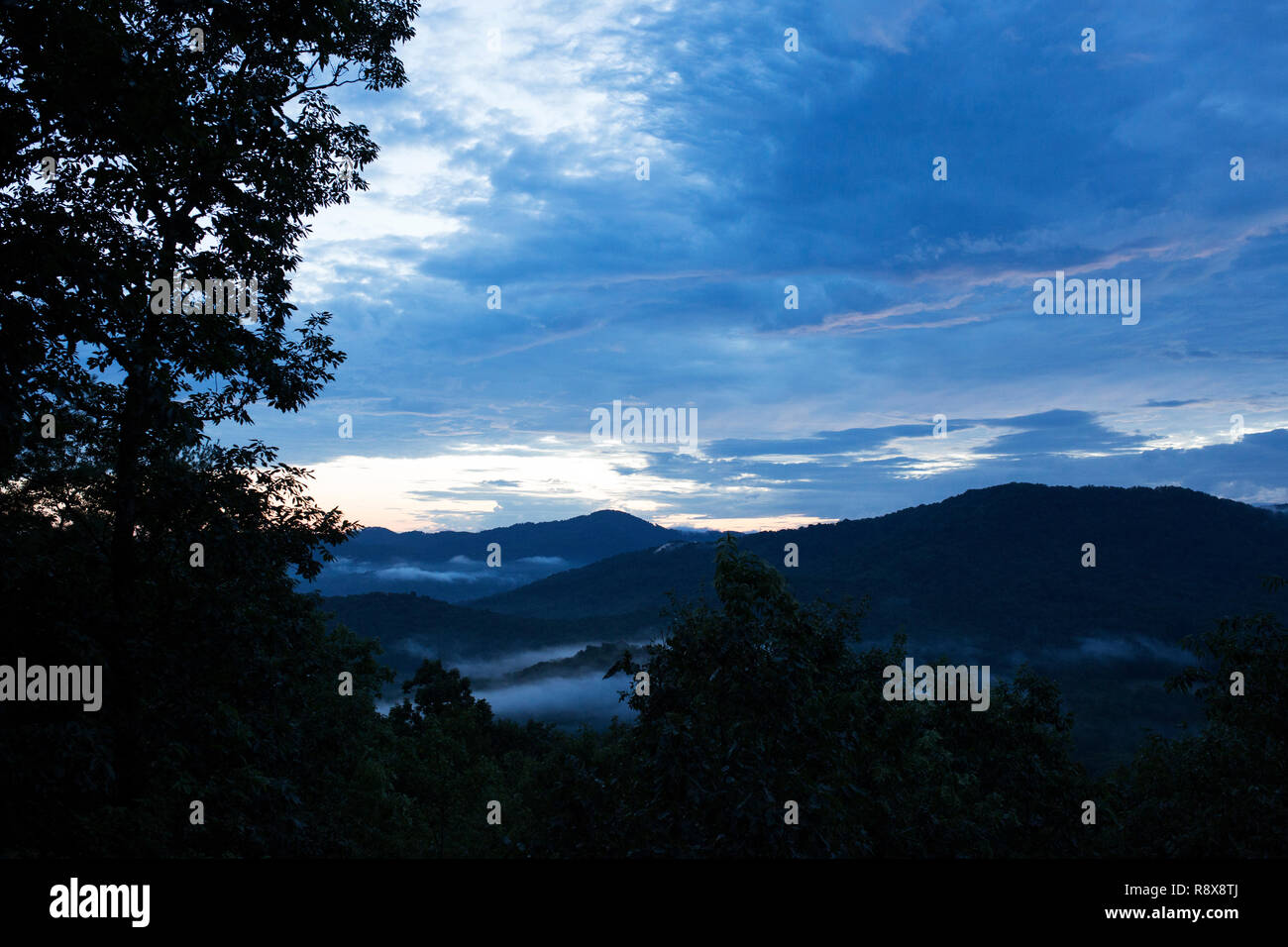 Blue hour in the Blue Ridge Mountains in Swannanoa, North Carolina