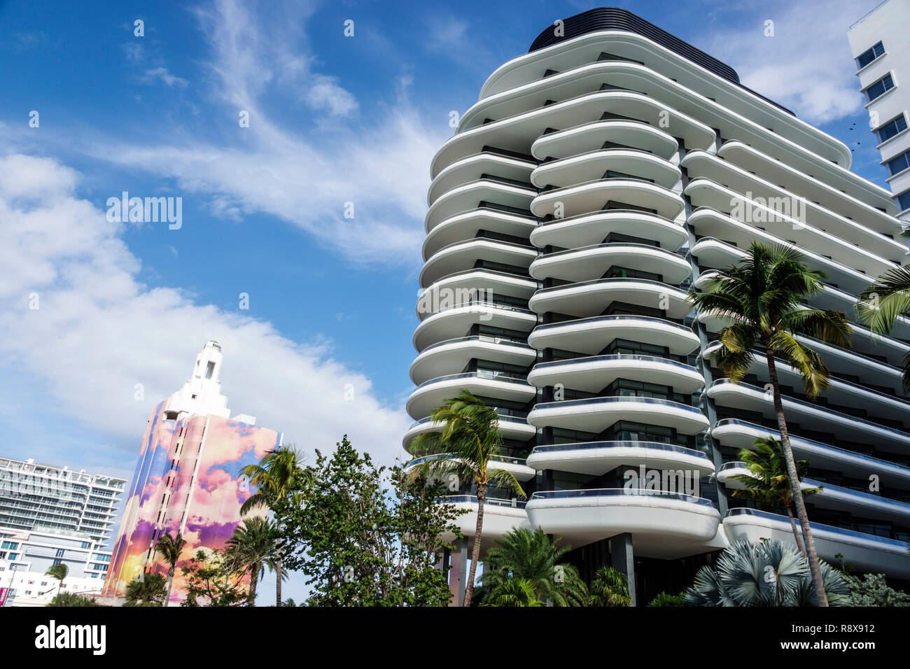 Miami Beach Florida,Collins Avenue,Faena,hotel,luxury,district,Art Basel Weekend,building covered mural,FL181205088 Stock Photo