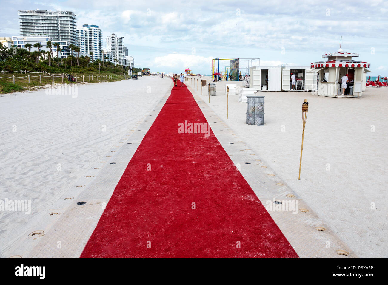 Miami Beach Florida,Collins Avenue,Faena,hotel,luxury,district,Art Basel Weekend,red carpet,sand,FL181205101 Stock Photo