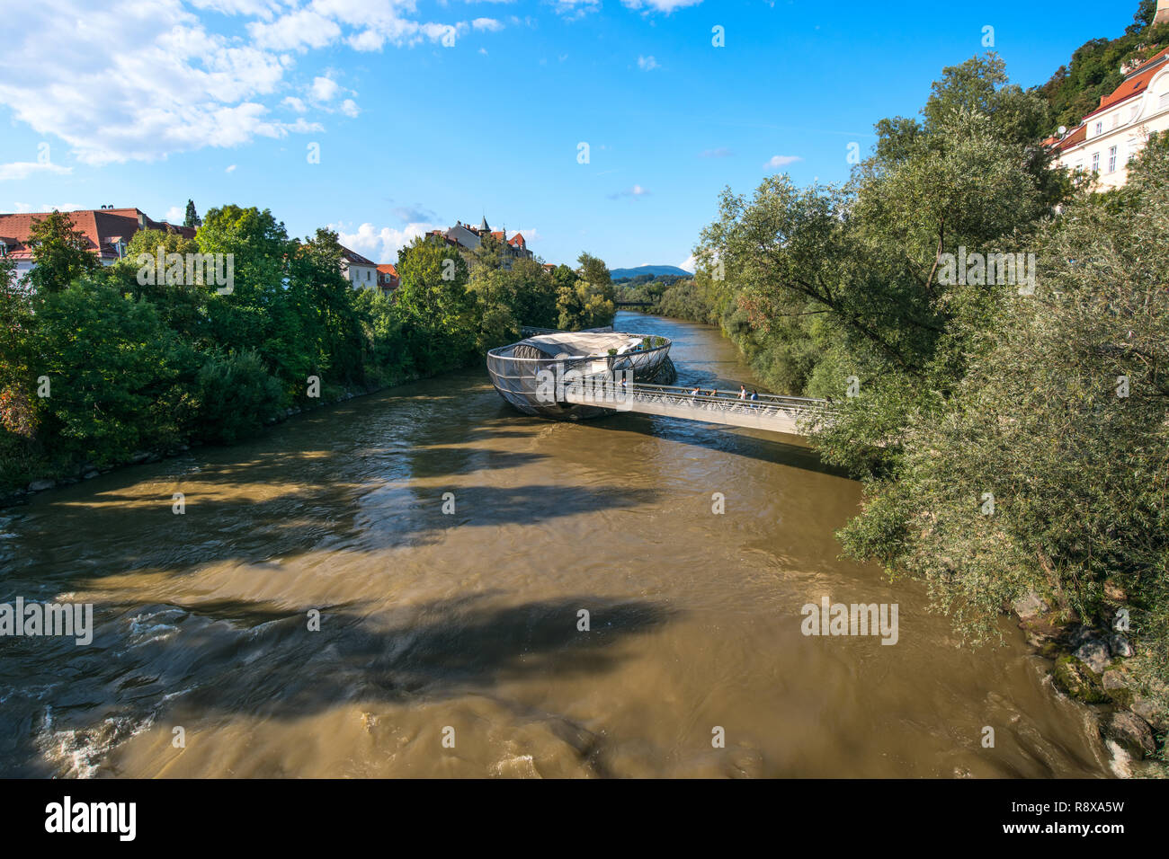 AUSTRIAN. Graz September 2018: the c cafe on the river Mur in Graz. Stock Photo