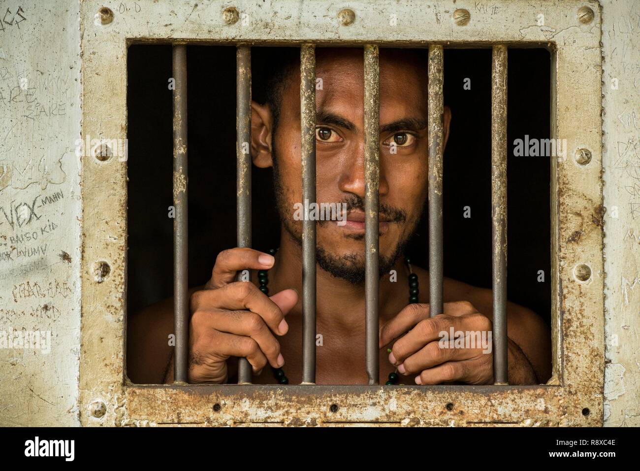 Papua New Guinea, Gulf of Papua, National Capital District, Port Moresby City, Bomana Prison, Maximum Security Area, cell A1, prisonner Stock Photo