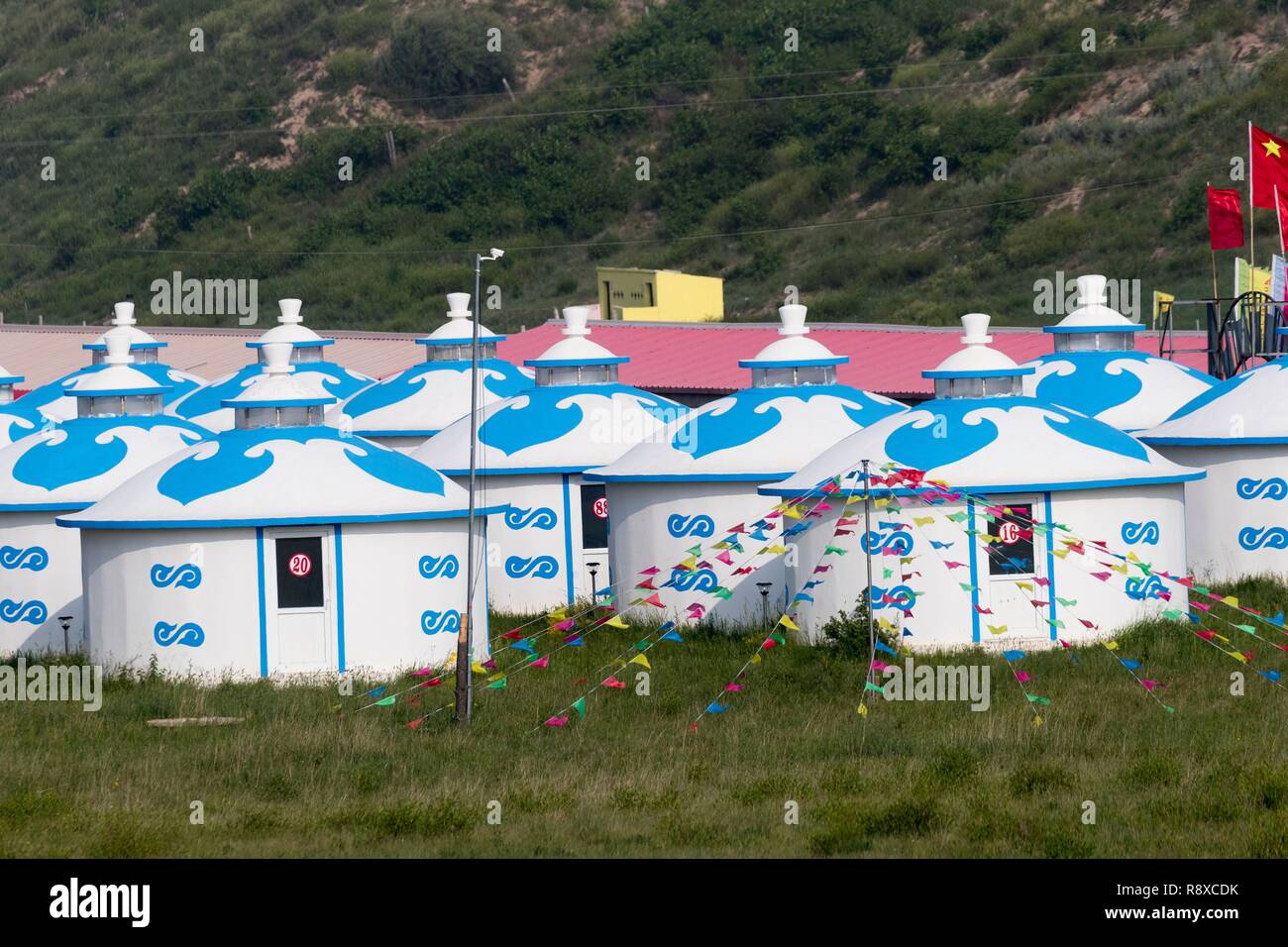 China, Inner Mongolia, Hebei Province, Zhangjiakou, Bashang Grassland, Hotel with yurts Stock Photo