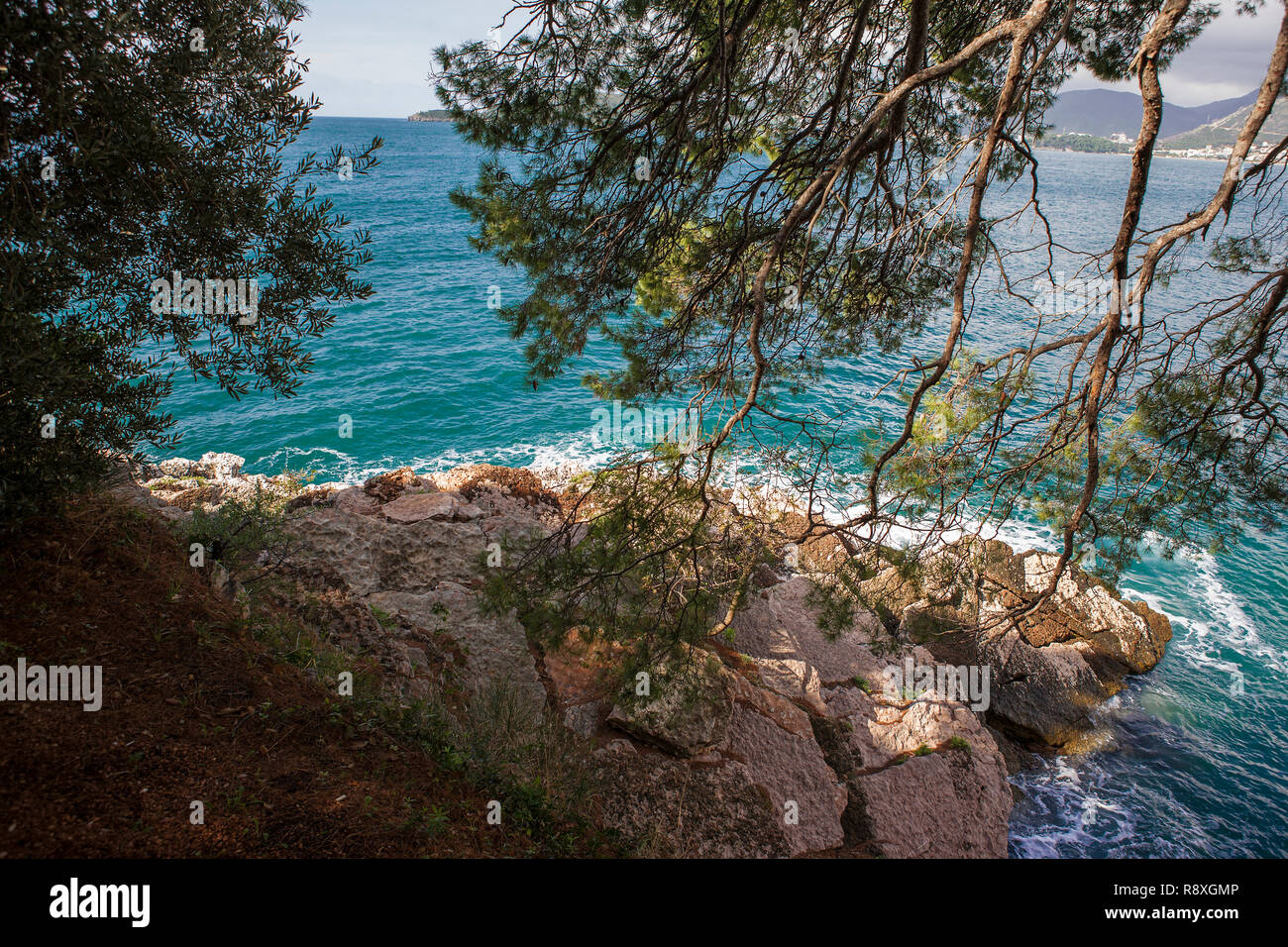 The coast between Sveti Stefan and Miločer Plaža, Montenegro Stock Photo